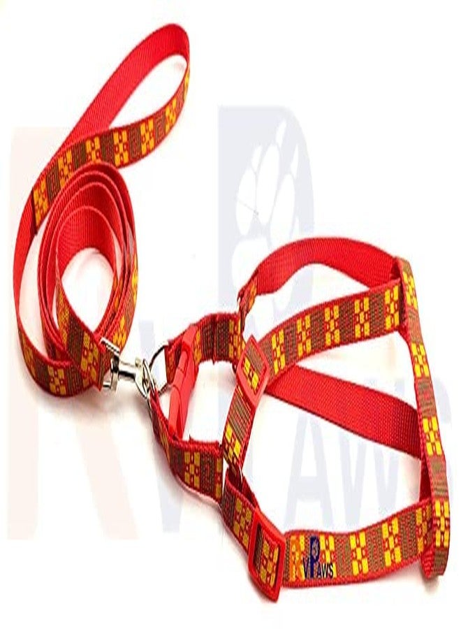 Pups&Pets طقم سرج ومقود قابل للتعديل من النايلون الناعم المطبوع من Pups&Pets، مناسب للجراء والقطط والقطط الصغيرة - (15 مم، أحمر) صغير - Image 1